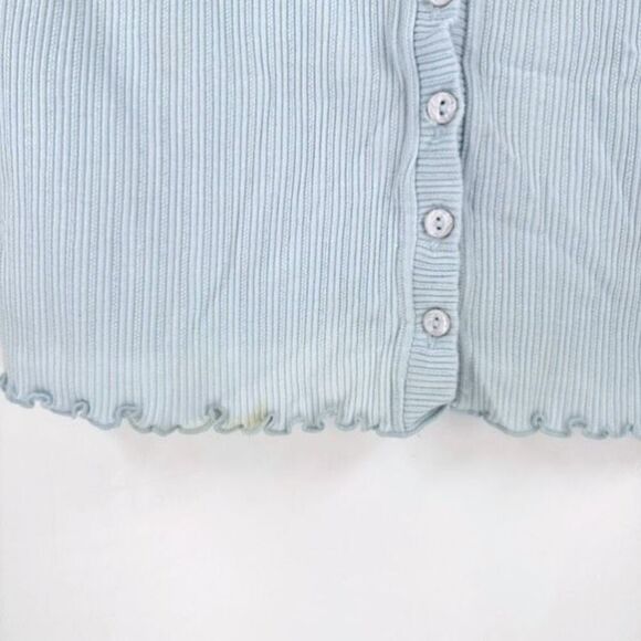 Y2K B. Moss Ribbed Henley Lettuce Trim Crop Shirt Pink & Blue Medium Baby Tee - Picture 9 of 16